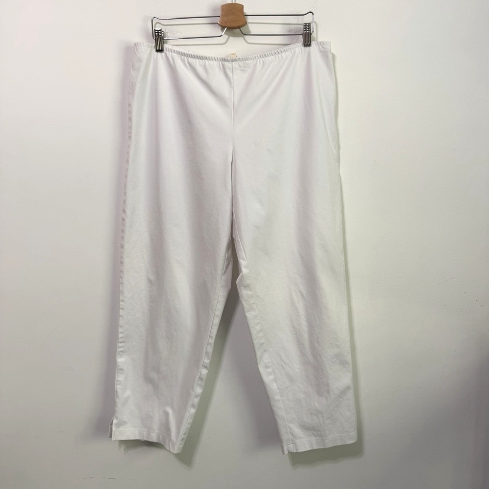 Eileen Fisher Crop Pants XL White Side Zip 36x27 Elastic Waist Classic Office